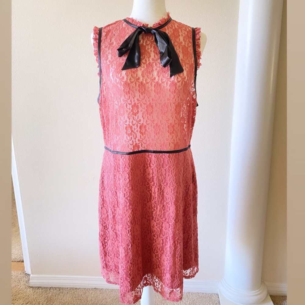 Pink lace dress with black satin bow